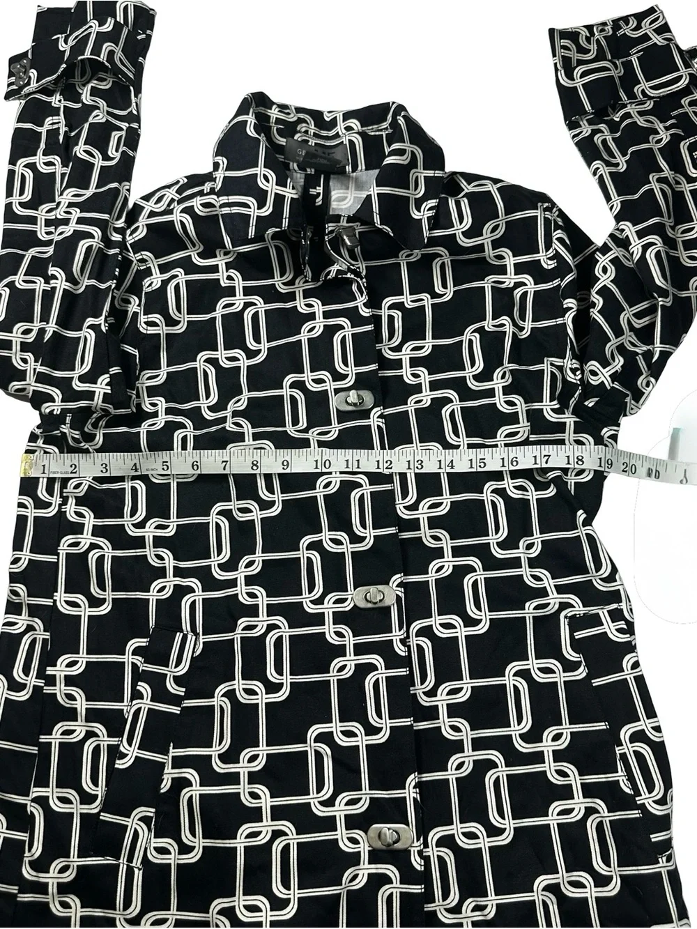 George ME Mark Eisen Geometric Turn Lock Trench Coat Jacket Women Sz M 8 10